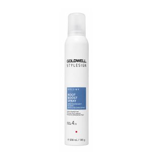 White aerosol can of Goldwell Stylesign Volume Root Boost Spray for hair volume (fine to medium hair).