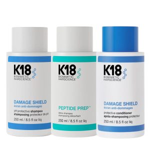K18 Wash Regimen Set (Damage Shield Protective Shampoo 250ml, Peptide Prep Detox Shampoo 250ml & Damage Shield Protective Conditioner 250ml)