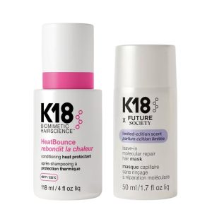 K18 Salon Blowout At Home Set (Future Society Limited Edition Leave-in Molecular Repair Hair Mask 50ml, HeatBounce Conditioning Heat Protectant 118ml