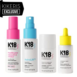 K18 Travel Pack (mini HeatBounce conditioning heat protectant 47ml, mini AstroLift Reparative Volume Spray 47ml, Molecular repair hair oil 10ml, Leave-in μοριακή μάσκα αναδόμησης 15ml)