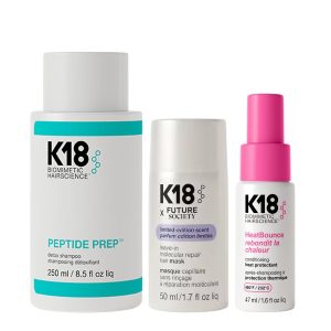 K18 Treatment Days Set (Future Society Limited Edition Leave-in Molecular Repair Hair Mask 50ml, Peptide Prep Detox Shampoo 250ml, mini HeatBounce Conditioning Heat Protectant 47ml)