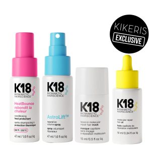K18 Travel Pack (mini HeatBounce conditioning heat protectant 47ml, mini AstroLift Reparative Volume Spray 47ml, Molecular repair hair oil 10ml, Leave-in μοριακή μάσκα αναδόμησης 15ml)