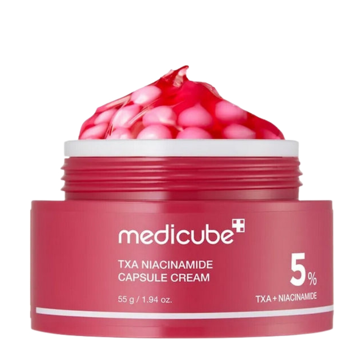 Medicube TXA Niacinamide Capsule Medicube κρέμα προσώπου TXA Niacinamide 55γρ, ροζ συσκευασία.