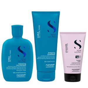 Alfaparf Milano Professional Semi di Lino Curls Enhancing Set (Shampoo 250ml, Conditioner 200ml, Twisted Curls 150ml)