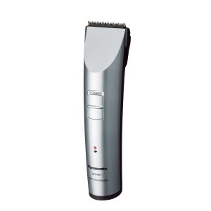 Panasonic ER1411 professional electric hair trimmer with a silver body and top blade