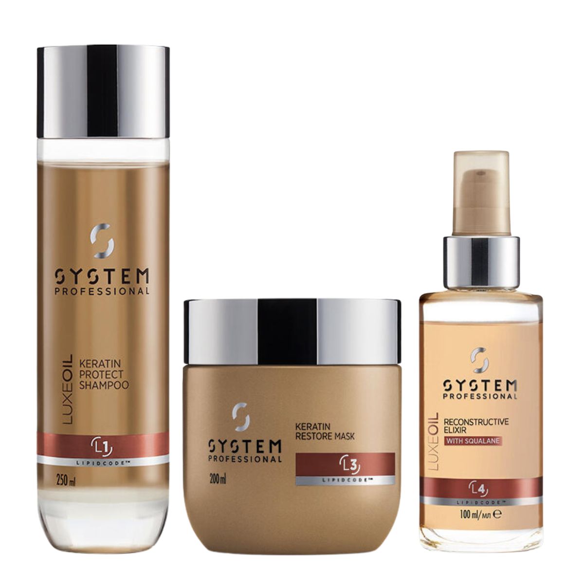 System Professional LuxeOil Keratin Protect Set (Shampoo 250ml, Mask 200ml, Εlixir 100ml) System Professional LuxeOil Keratin Protect Set (Shampoo 250ml, Mask 200ml, Εlixir 100ml)